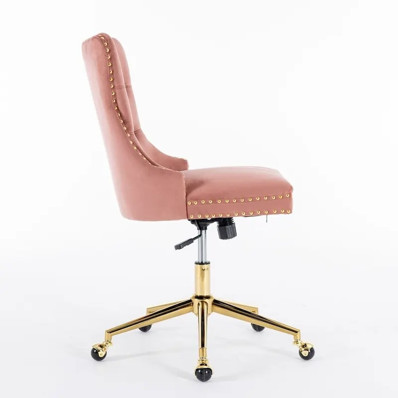 Office Chair with Wheels, Adjustable Height, Velvet Upholstered Tufted Button Computer Desk Chair Swivel