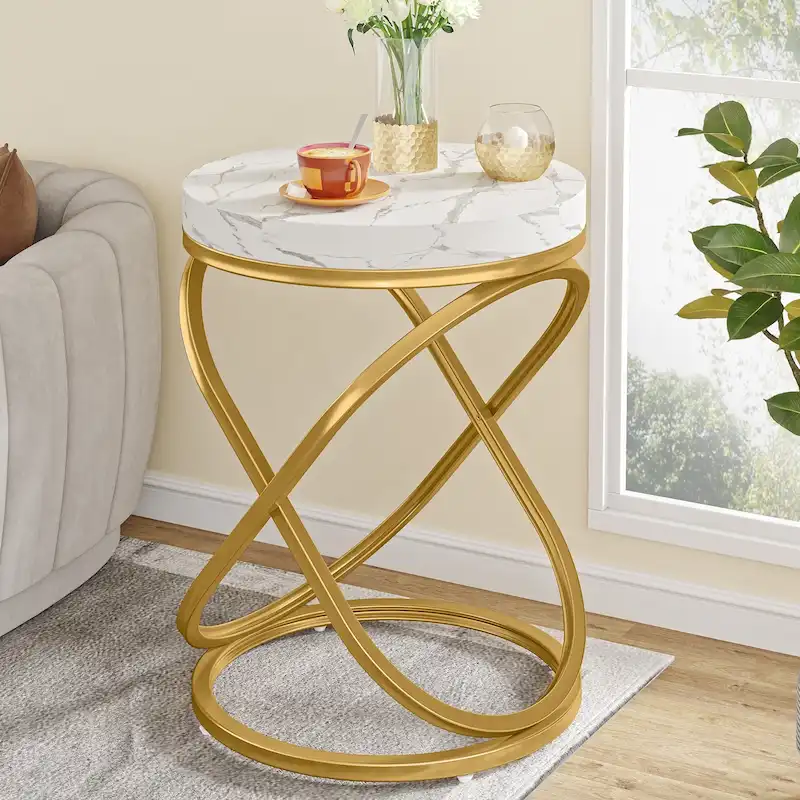 19-Inch Modern Round End Side Table with Metal Farme for Sofa Side Living Room Bedroom