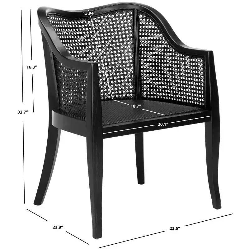 Cane Dining Arm Chair – Elm Wood Frame, Curved Back, White, 275 lb Capacity
