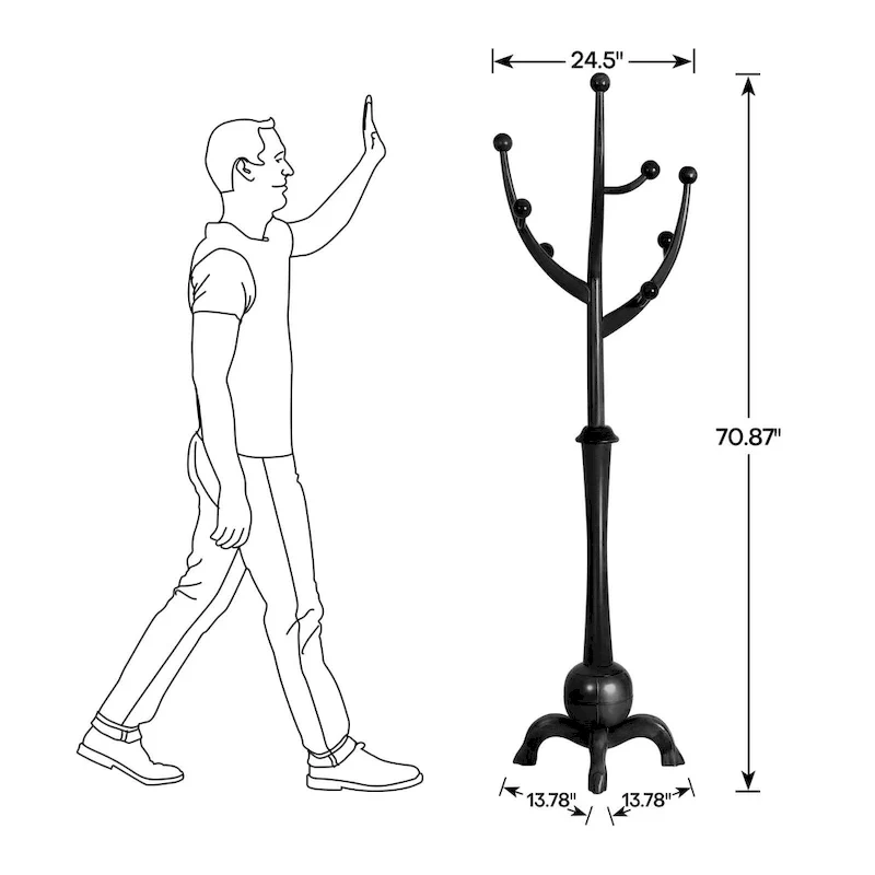 Rubberwood Freestanding Coat Rack with 8 Hooks - 24.5W x 70.87H