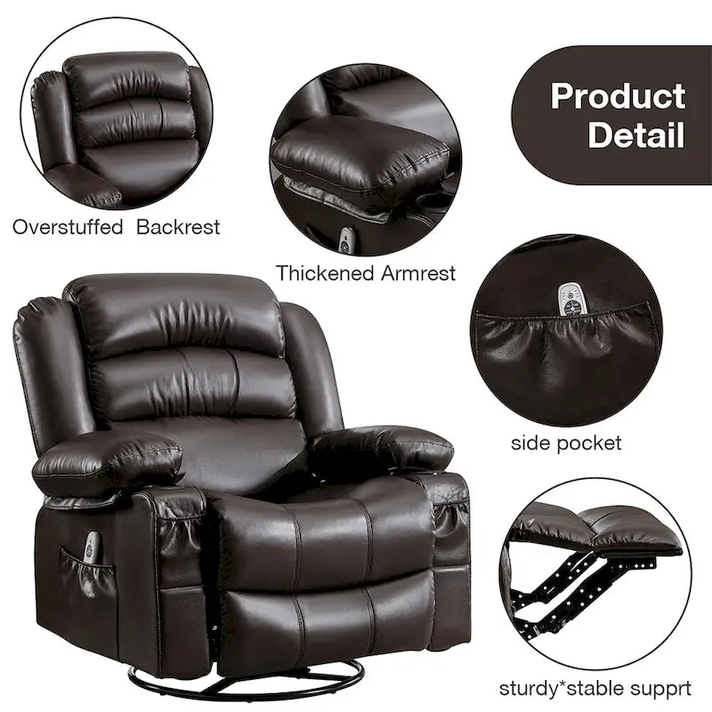 Modern Manual Swivel Rocker Recliner Chair, Massage Heated Chair