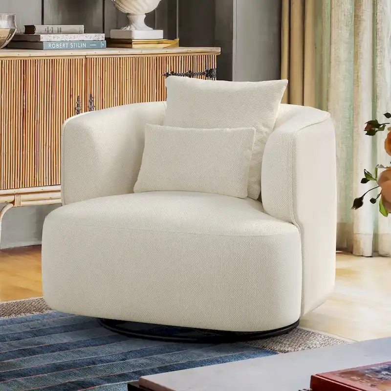 LUE BONA Swivel Accent Armchair Fabric Blend, Modern Upholstered Barrel Chair Living Room Sofa Chair
