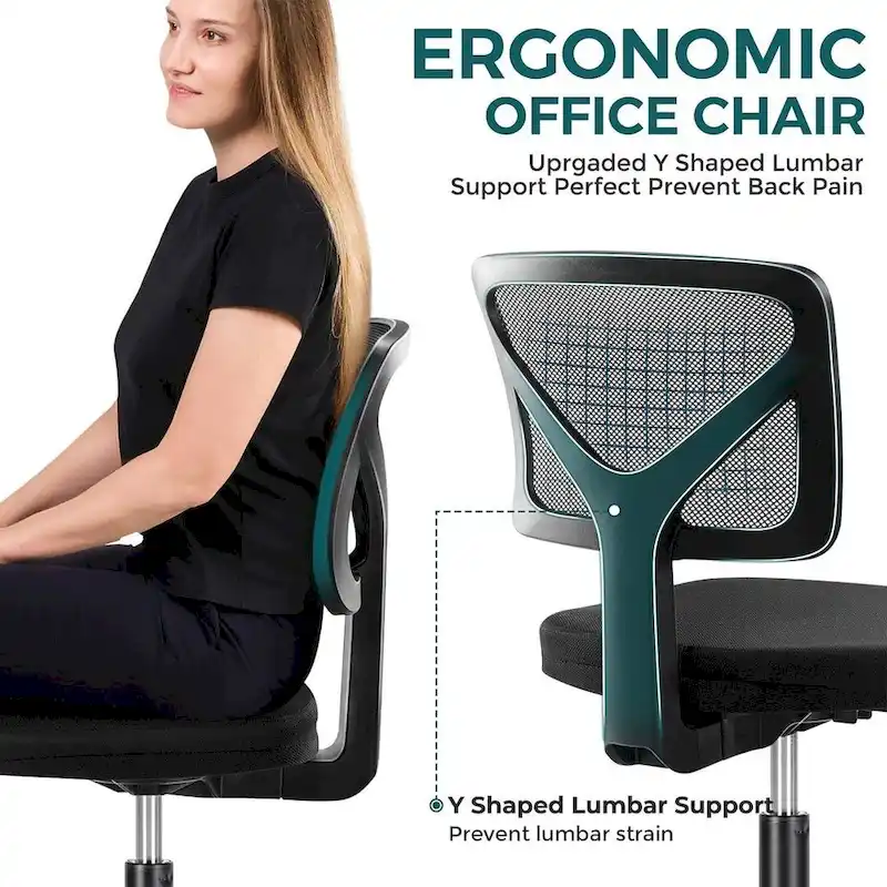 Armless Small Office Desk Chair with Back
