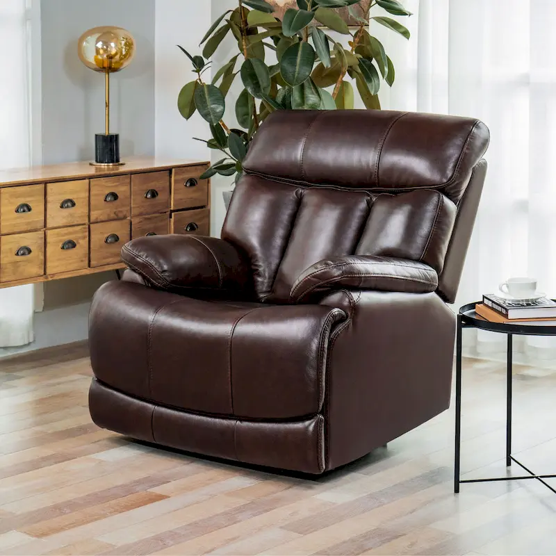 Top Grain Leather Power Recliner Chair Adjustable Headrest Extendable Footrest Zero Gravity Recliner