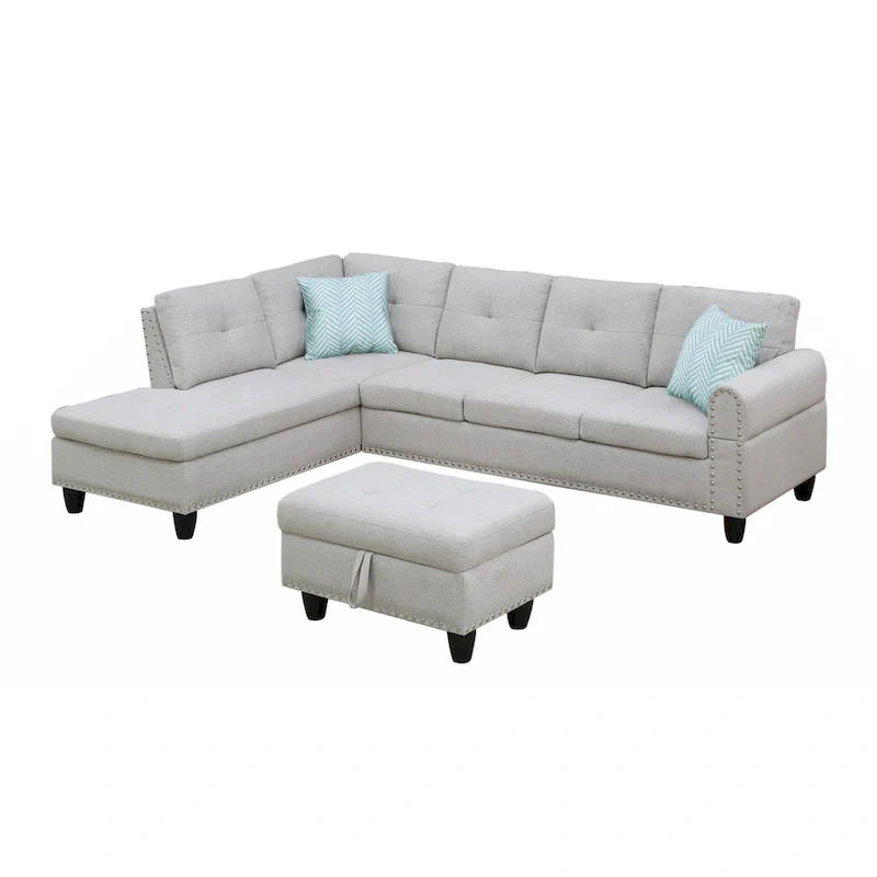 Alger 98 Wide Left Hand Facing Sofa & Chaise with Ottoman