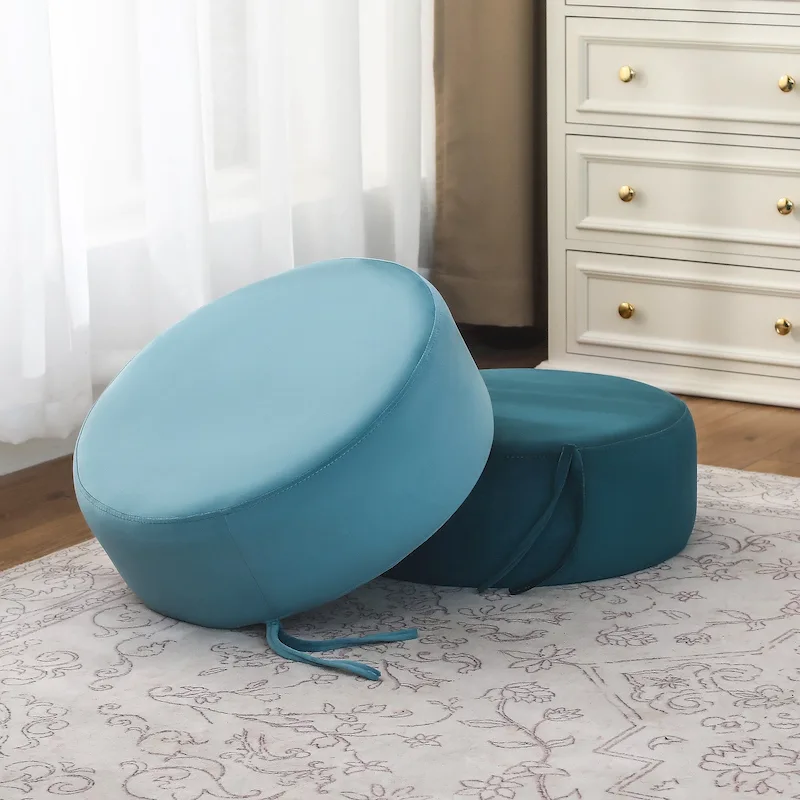 Adeco Round Pouf Upholstered Footrest Ottoman