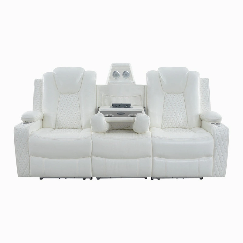 Premium Air Leather Home Theater Loveseat with LED Lights, Recliner with Built-in Speakers & Wireless Charging
