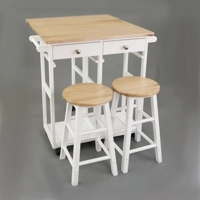 Wooden Breakfast Cart with Drop-Leaf Table, American Maple Top - N/A