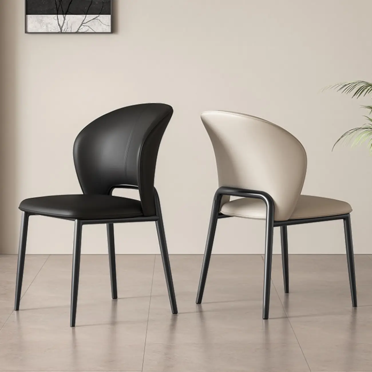 Modern Faux Leather Curved Low Back Dining Chair