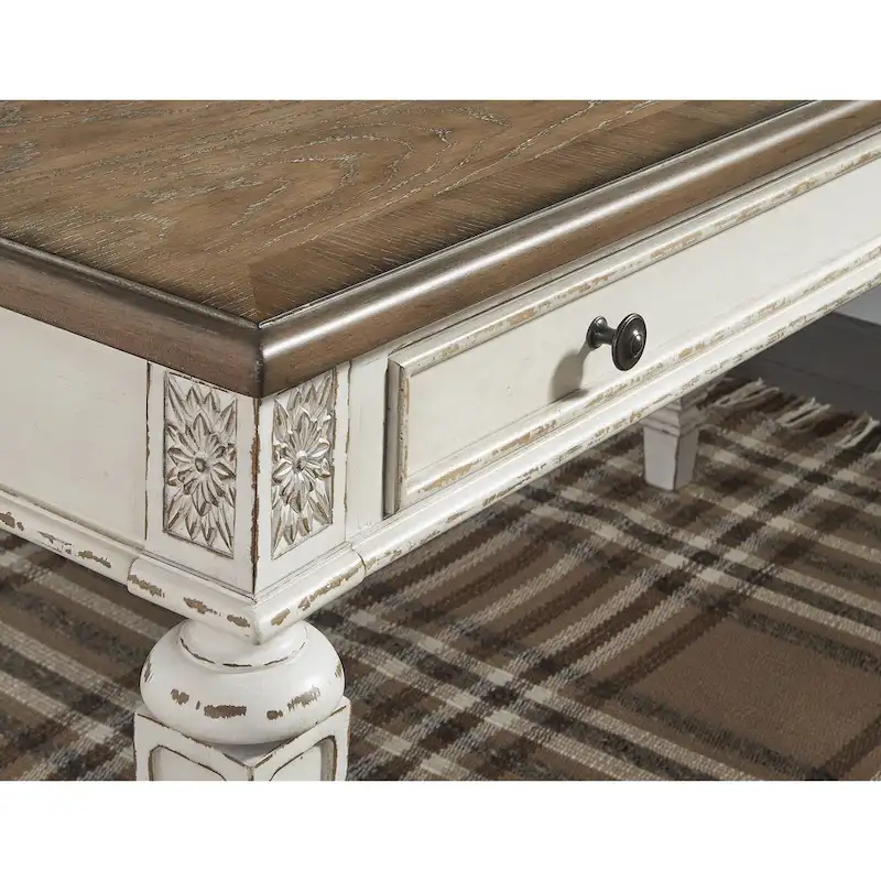 Realyn Antique White/Brown 2-Piece Home Office Desk