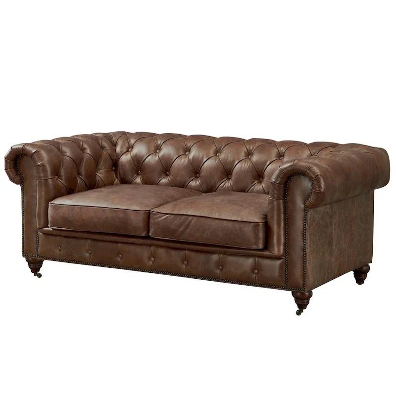 Century Chesterfield Love Seat - Light Chestnut Leather