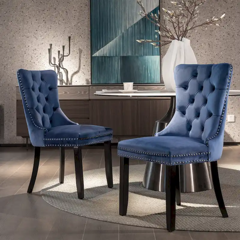 Modern Velvet Upholstered Dining Chair with Wood Legs,Set of 2