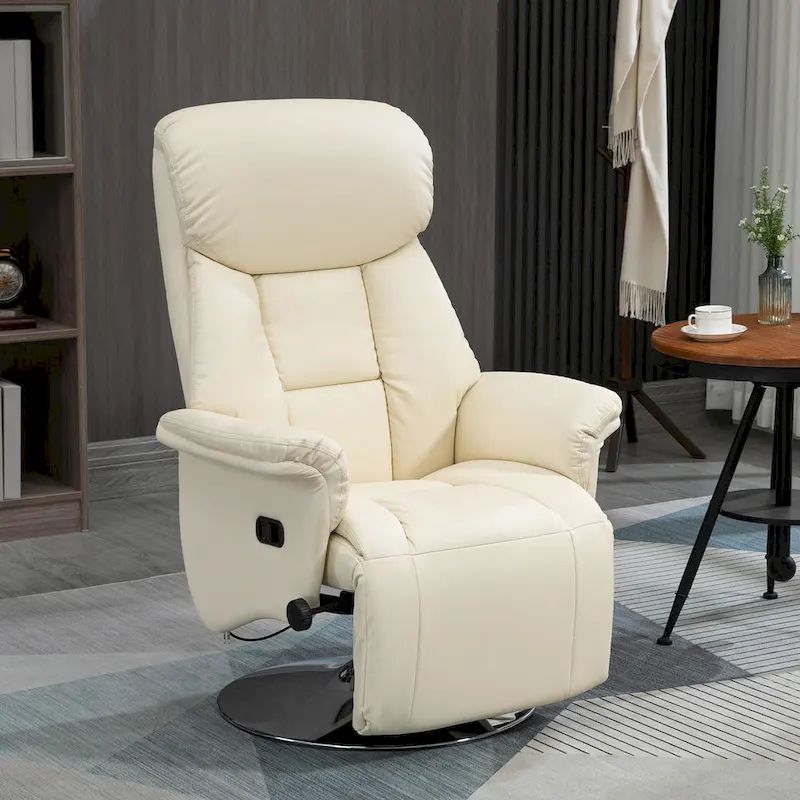 Recliner Chair for Adults, Adjustable Swivel Recliner with Footrest, Padded Arms, PU Leather Upholstery and Steel Base