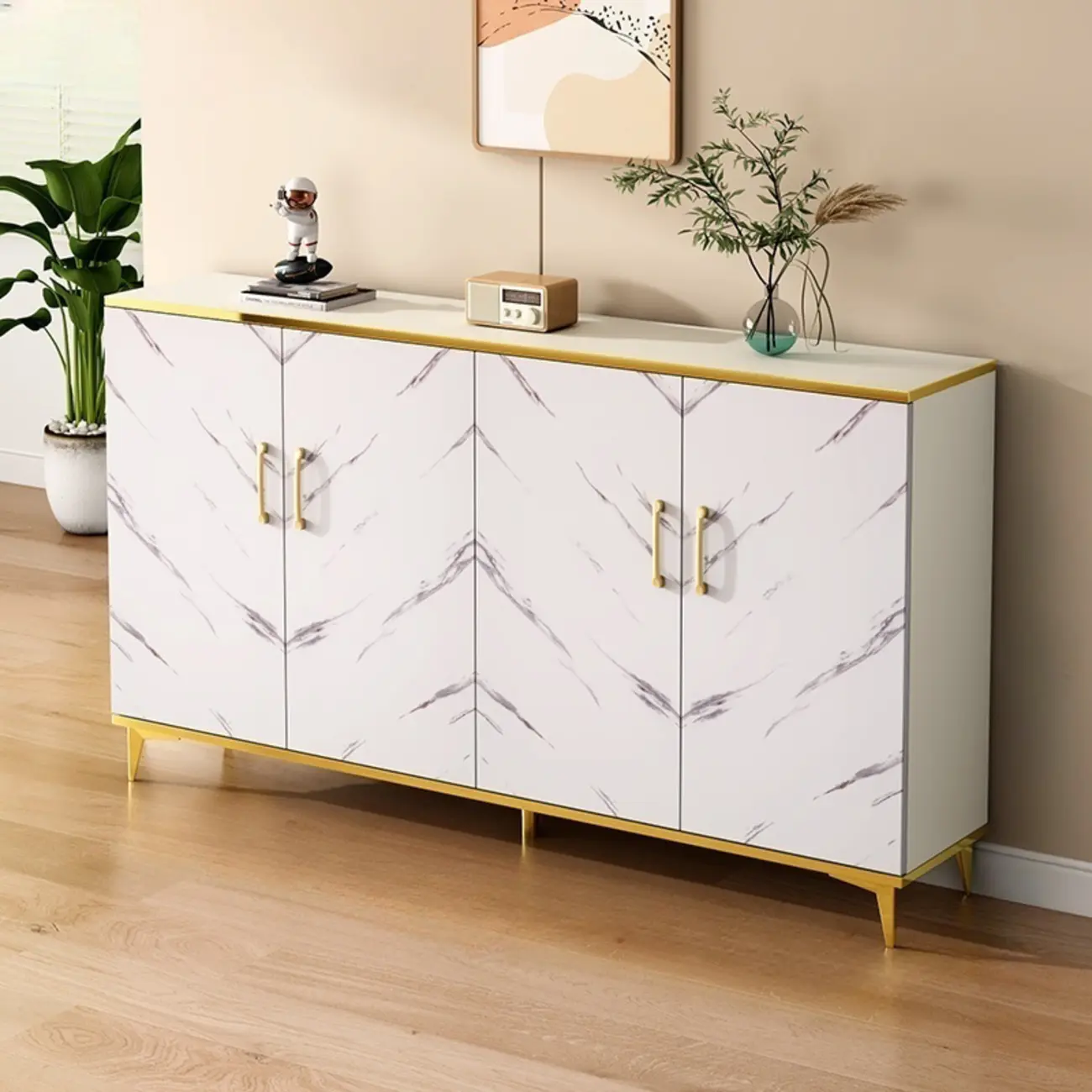 Trendy Grey Wood Hallway Shoe Cabinet with Gold Legs