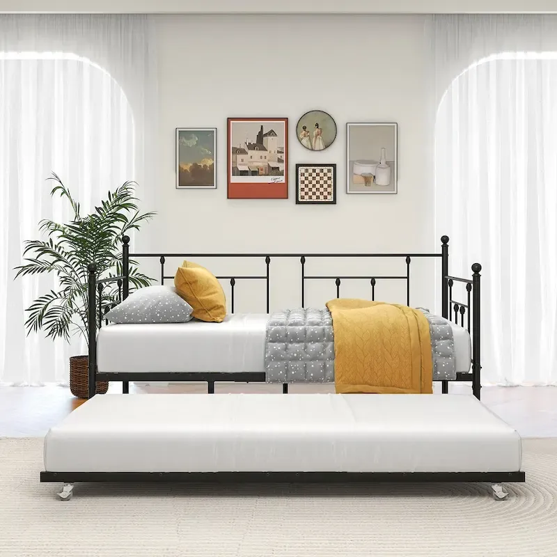 Metal Daybed Frame Platform with Trundle