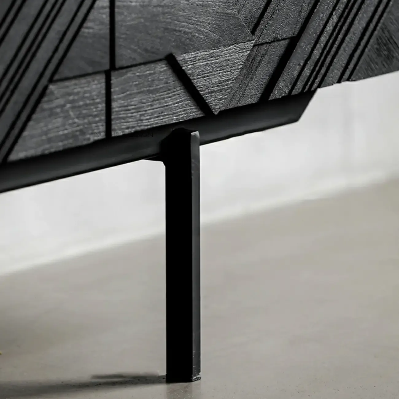 Modern Black Geometric Wooden Buffet Table with Cabinets