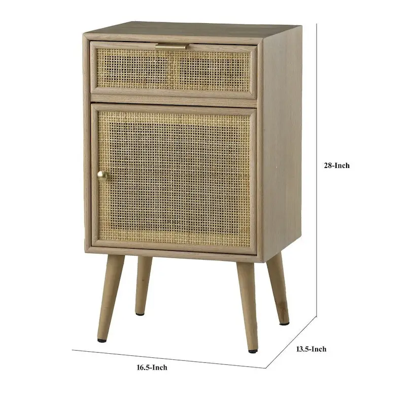 28 Inch Accent Cabinet, 1 Drawer, Pine, Woven Rattan Design - 28 H x 13.5 W x 16.5 L Inches