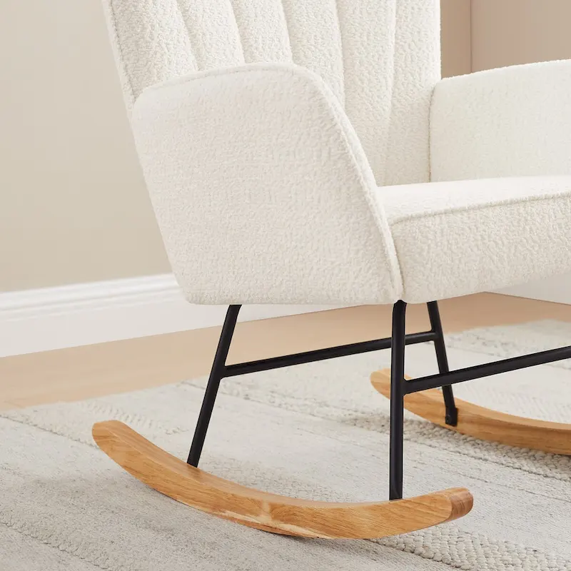 VANOMi 26.77 Wide Boucle Upholstered Nursery Rocking Chair with Wood Legs (Set of 2)