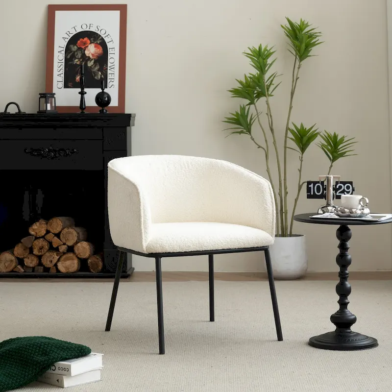 Set of 1 Boucle Upholstered Accent Barrel Armchair