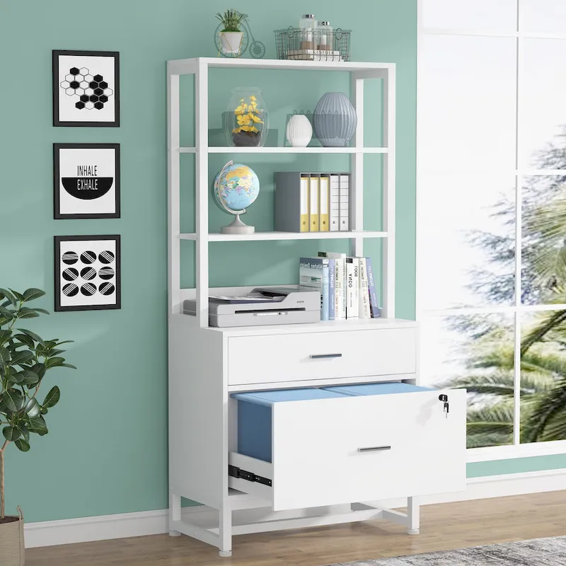 2 Drawer File Cabinet with Open Storage Shelves