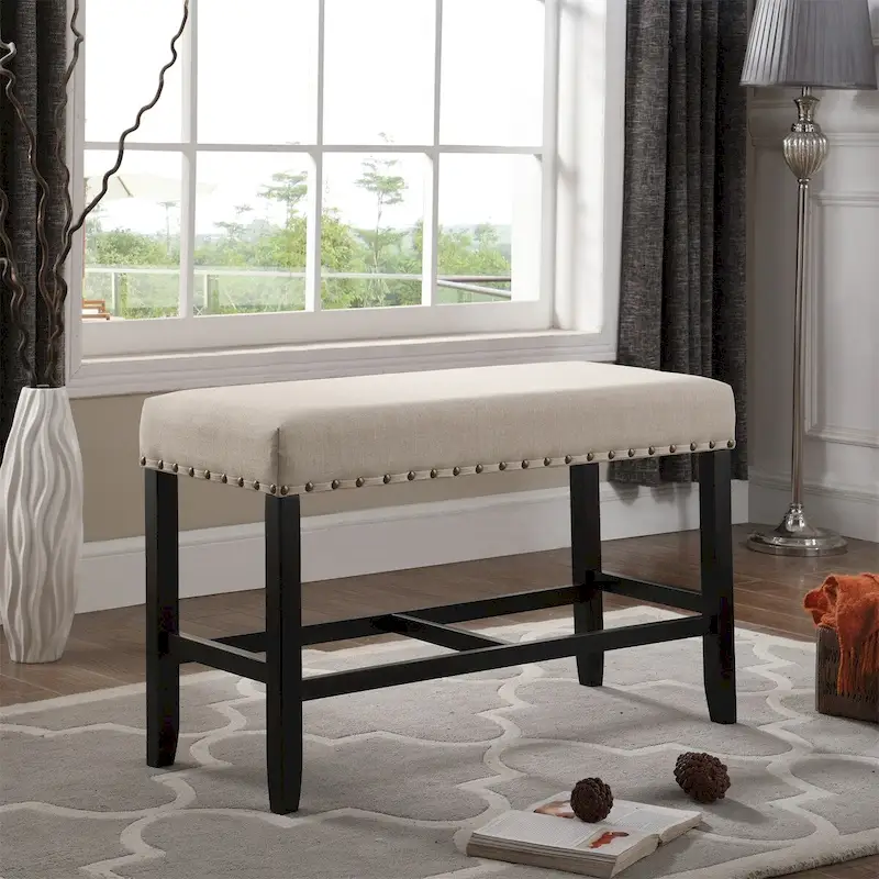 Fabric Counter Height Dining Bench with Nailhead Trim