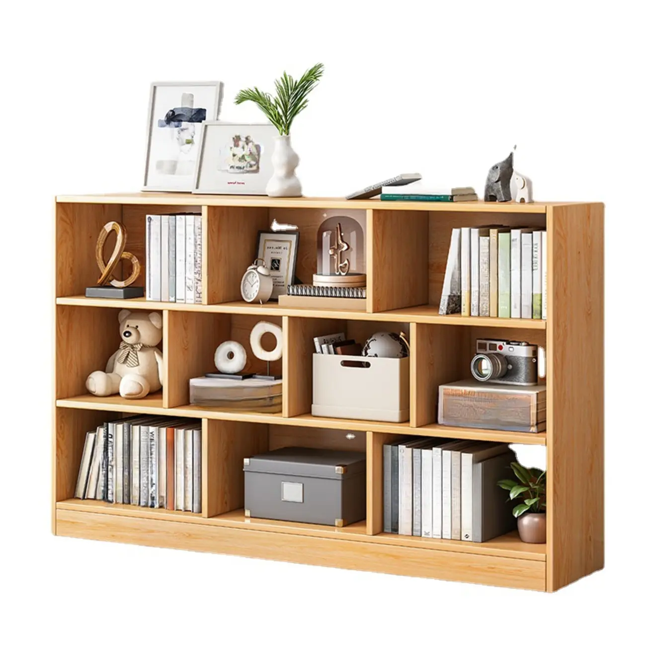 Simple Natural Finish Modular Vertical Wood Bookcase