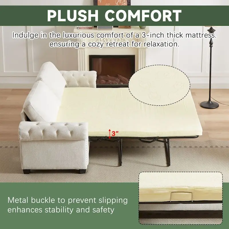 83.8 Convertible 2-in-1 Pullout Polyester Sleeper Sofa Bed