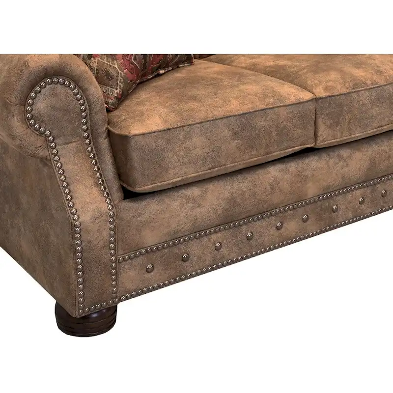 Rancho Rustic Brown Buckskin Fabric 3-pc. Sofa Bed, Loveseat, and Chair Set