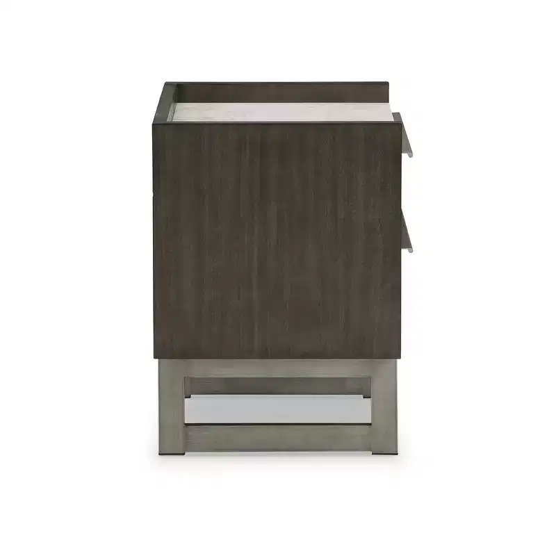Signature Design by Ashley Arkenton 2-Drawer Nightstand with White Marble Top - Modern Bedroom Side Table, Grayish Brown Wood Finish