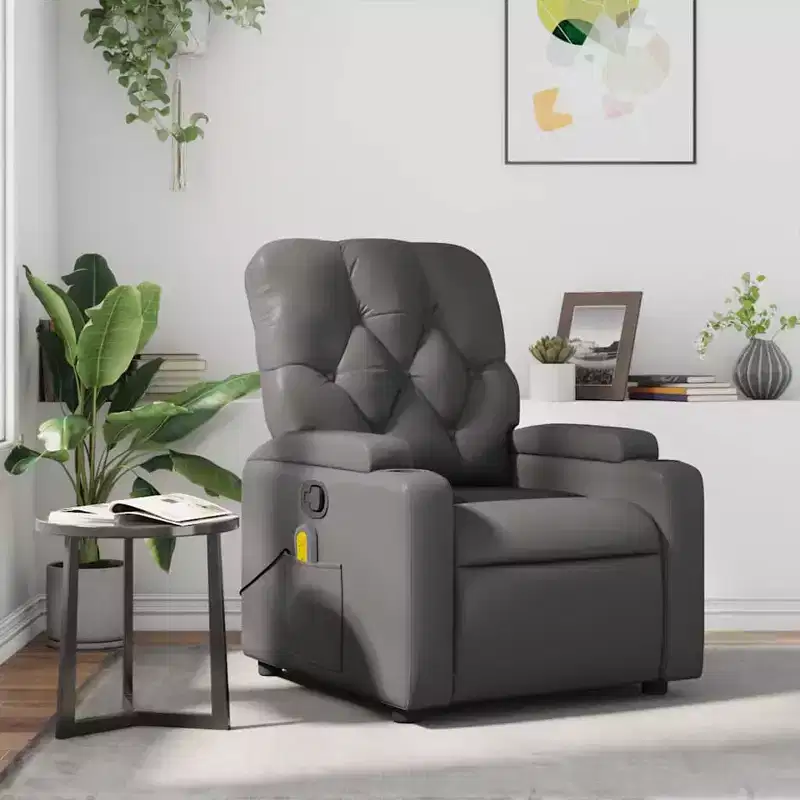 vidaXL Massage Recliner Chair Cream Faux Leather