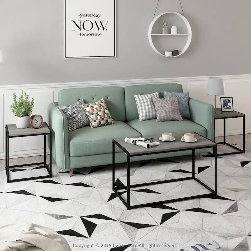 Furinno Camnus Modern Living Room Table Set with One Coffee Table and Two End Tables
