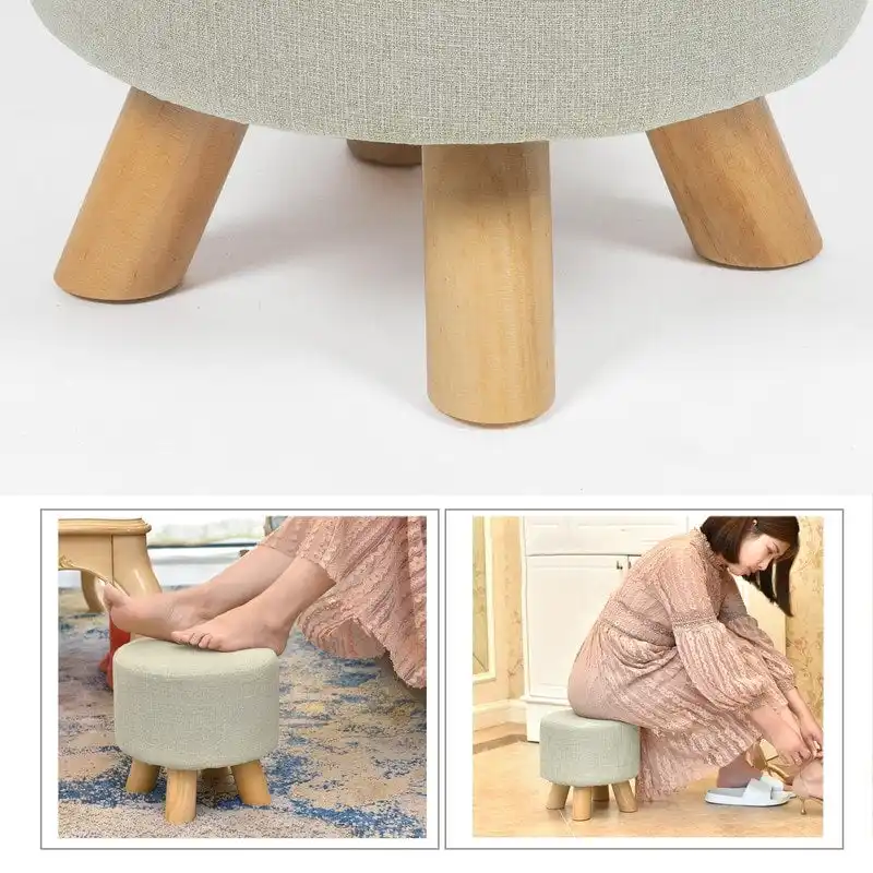 Adeco Modern Round Ottoman Home Footrest Stool/ Linen Fabric Seat Pouf