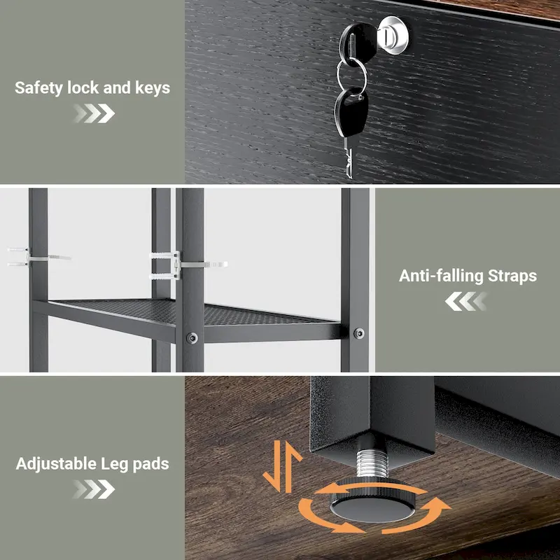 27.6 Wide Drawer File Cabinet, Wood Filing Cabinet With Charging Station and Locks