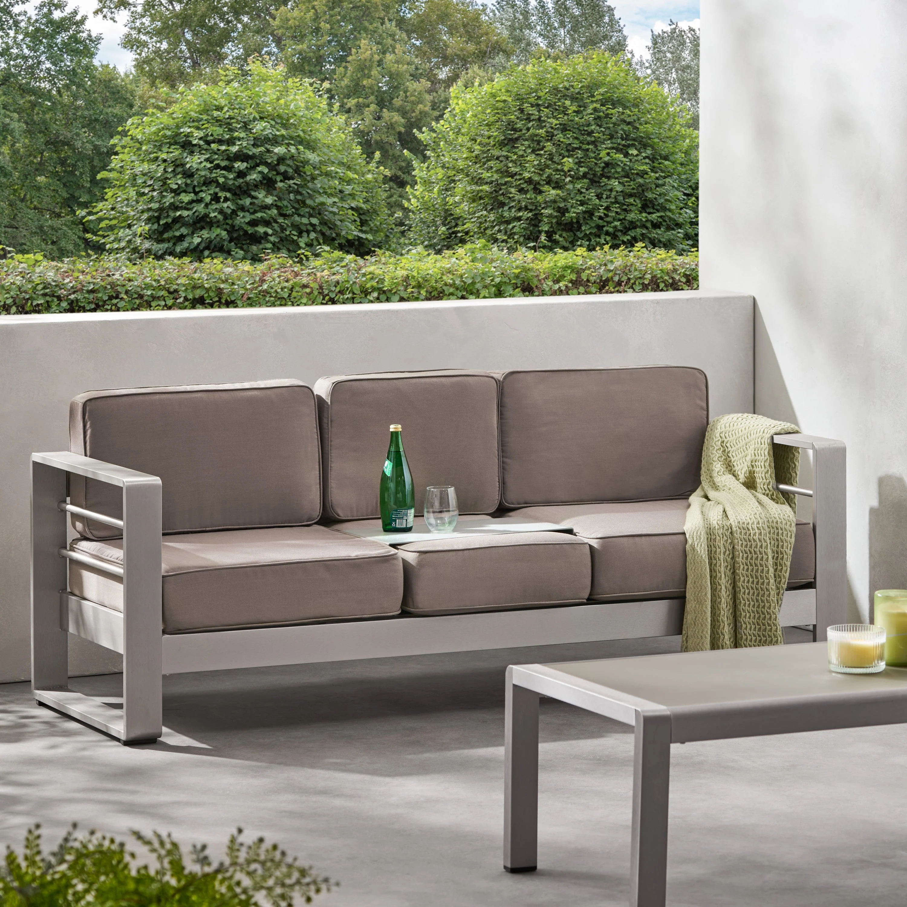 Crested Bay Outdoor Aluminum 3 Seater Sofa with Sunbrella Cushions