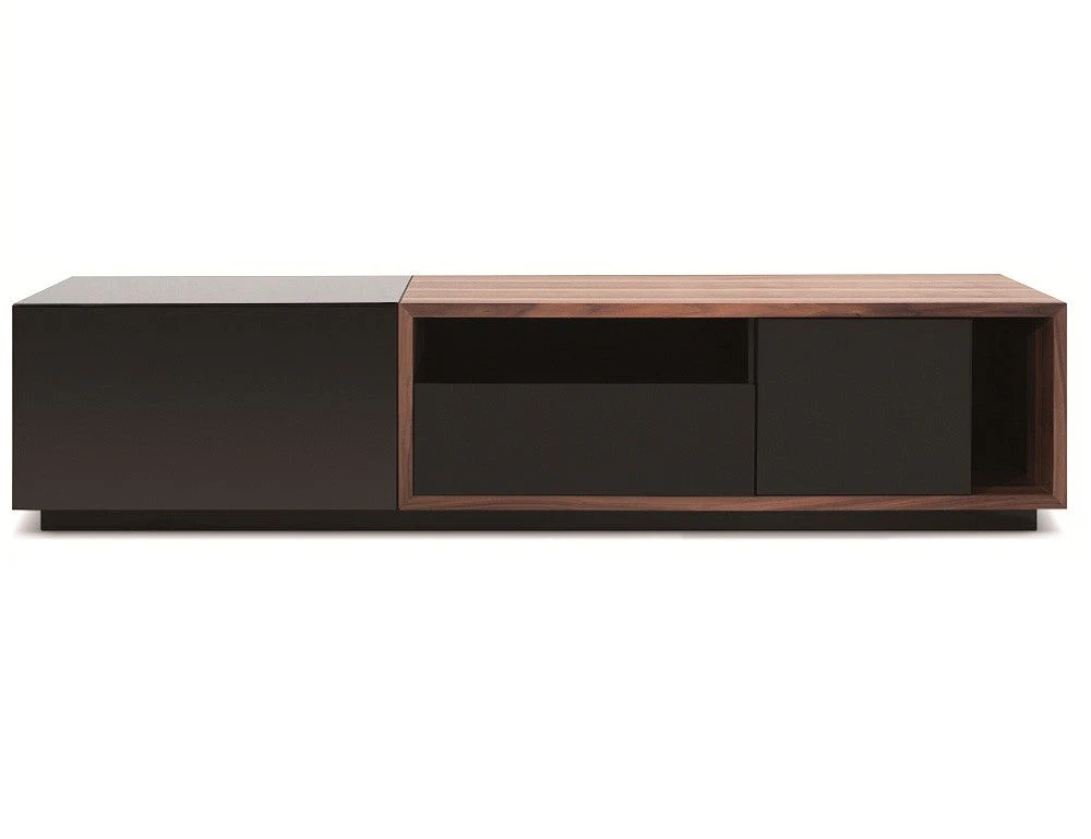 Joseph TV Stand in  Walnut and Black Lacquer