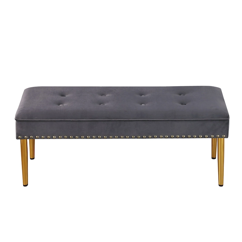 2 in 1 Combination Tufted Velvet Benches Set with Gold Leg and Nailhead Trim