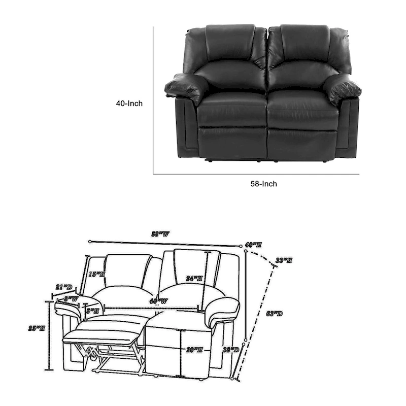 Bonded Leather Recliner Loveseat Black