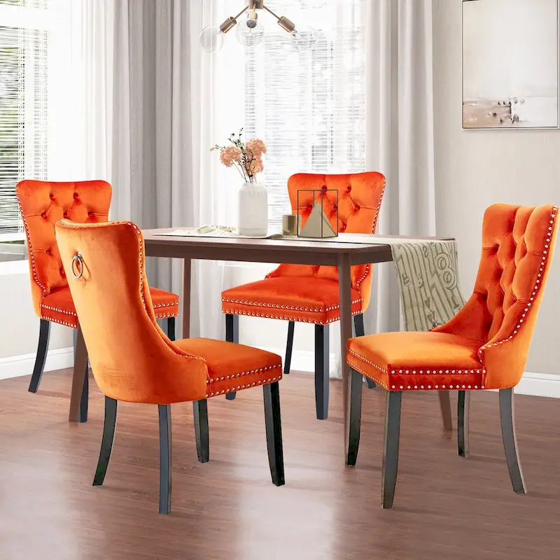 Velvet Modern Dining Chairs Set of 2, Upholstered Dining Side Chairs with Wood Legs, Nailhead Trim, Modern Dining Chairs - N/A