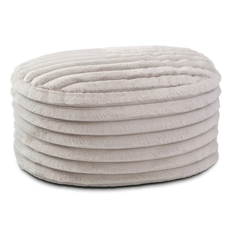 Large Faux Fur Ribbed Plush Pouf Ottoman - 35  - Gray