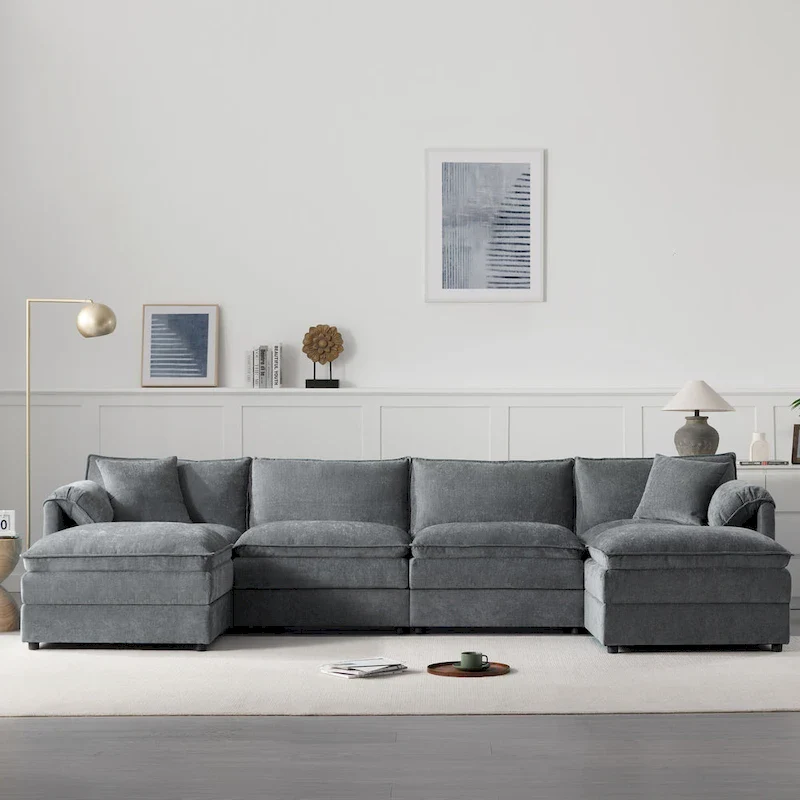Chenille Modular Sectional Sofa, U Shaped Cloud Upholstered Couch Set