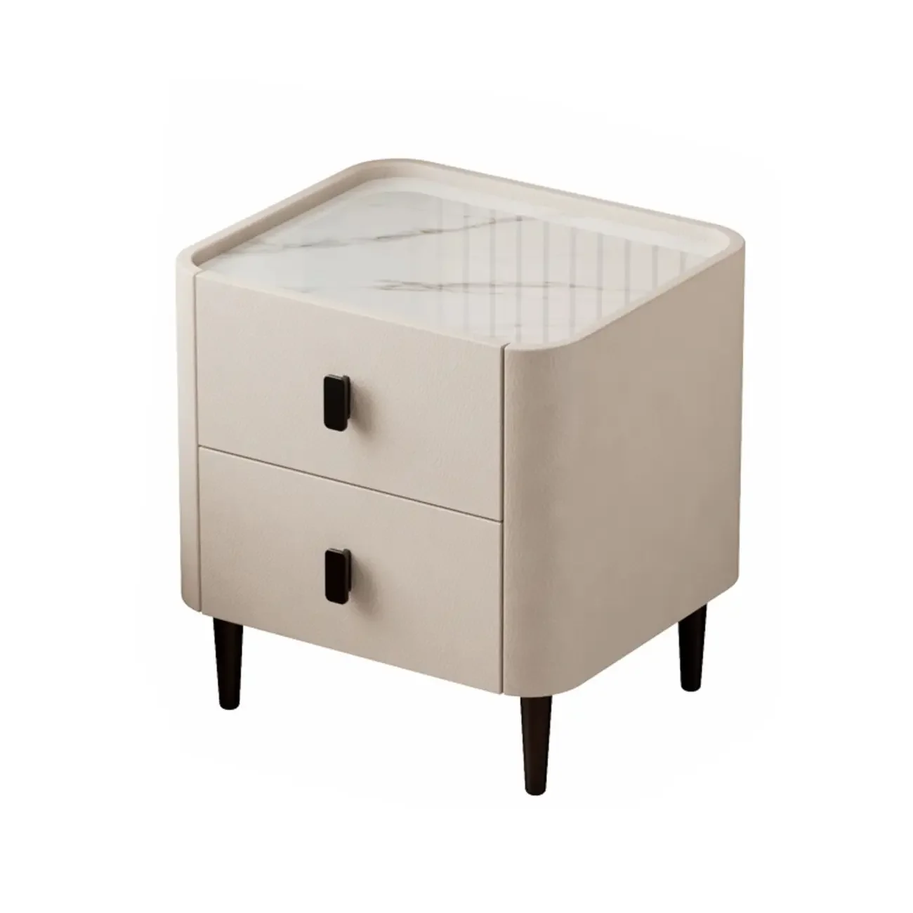 Modern Leather Stone Tray Top 2-Drawer Nightstand