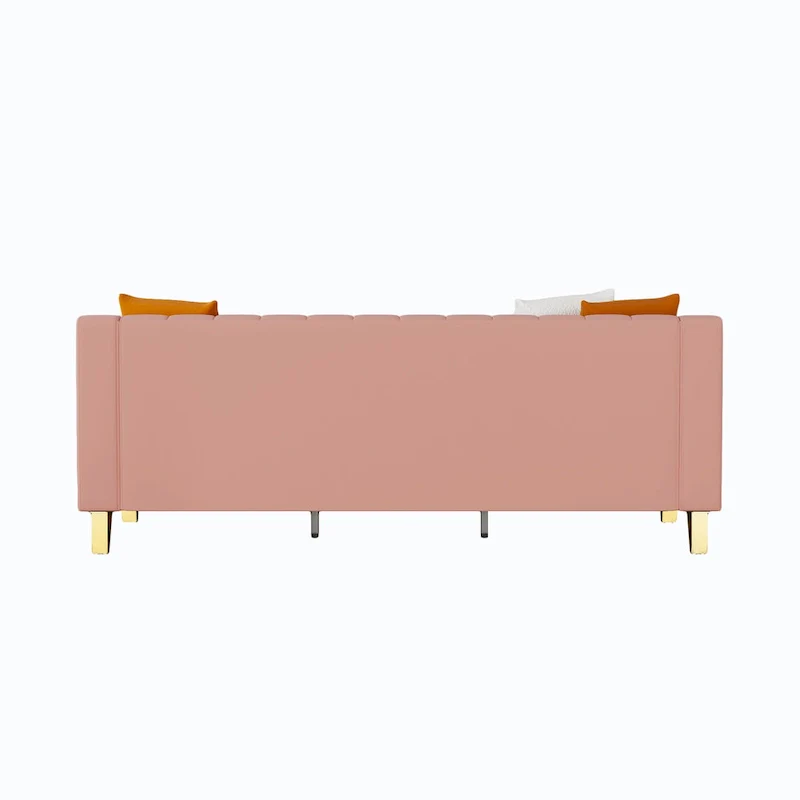 Luxury pink Velvet Sofa with Gold Accents - Modern 3-Seat Couch with Plush Cushions