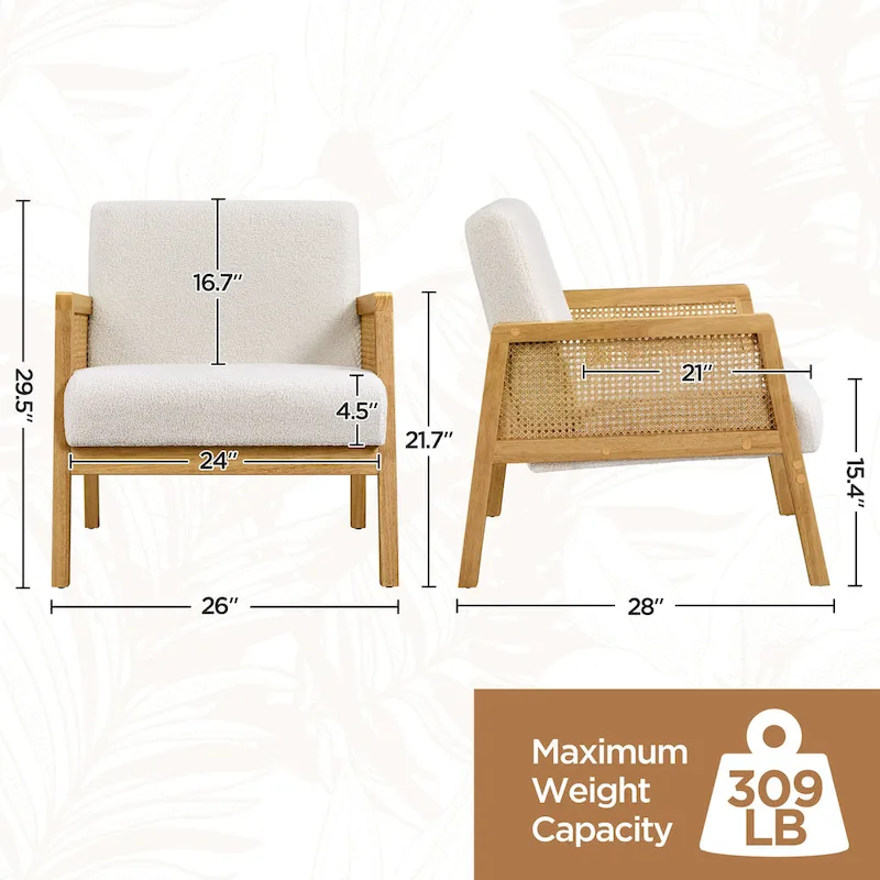 Yaheetech Modern Upholstered Fabric Accent Chair with Rattan Sides - 273031