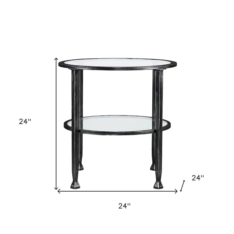 HomeRoots 24 Black Glass And Iron Round End Table - 24x24x24