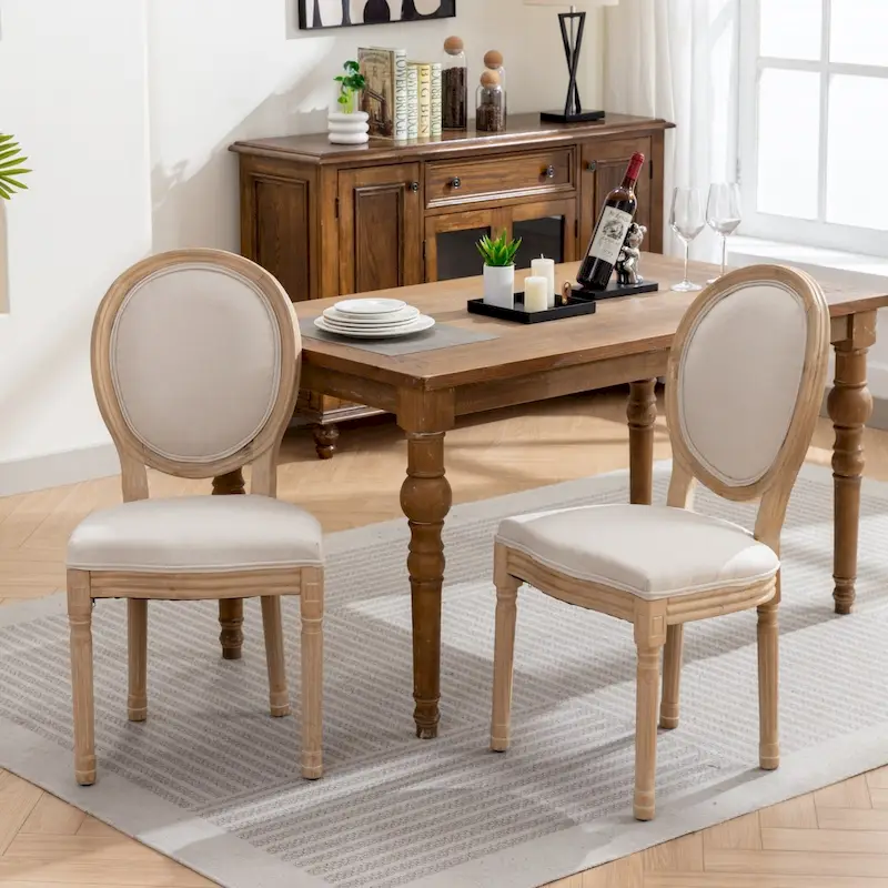 Solid Wood Dining Chair with Linen Upholstery, Set of 2