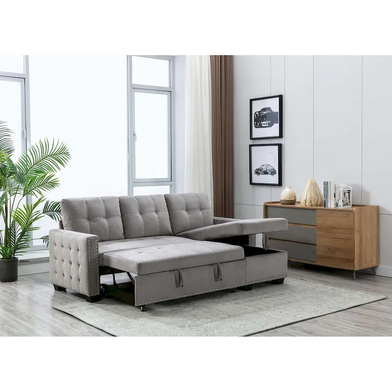 Classic and Cozy L-shape Pull-out Sleeper Sectional Sofa