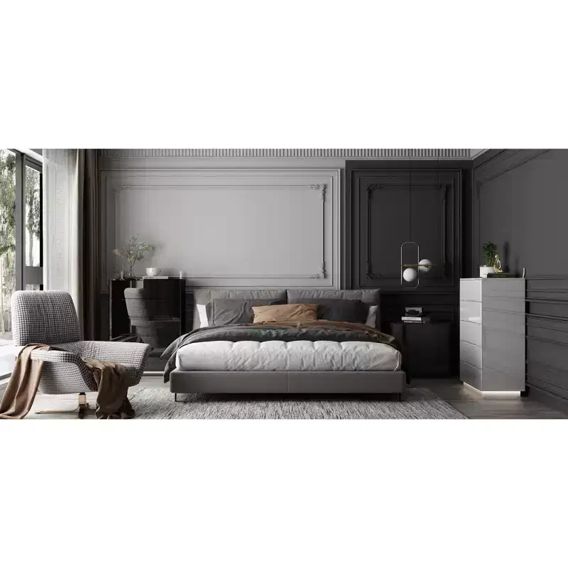 Hitow High Gloss 5 Drawer Dresser with Underlight Concealed Handle Chest of Drawers