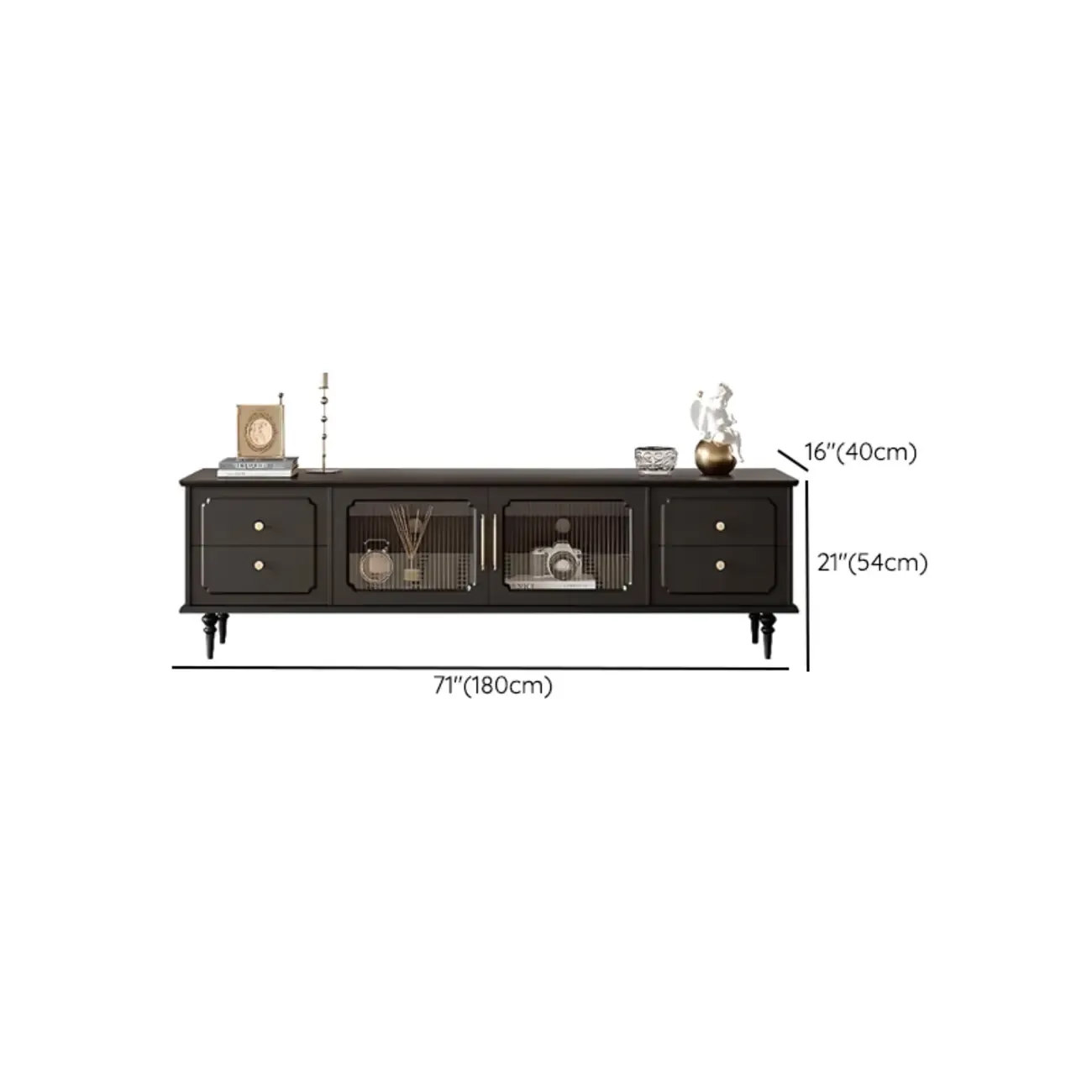 Wooden French Country TV Stand with Black Finish