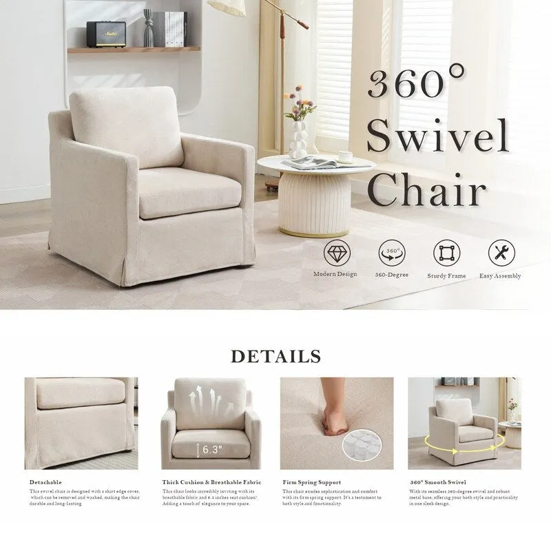 Chenille Upholstered Swivel Accent Chair wSkirted and Metal Base