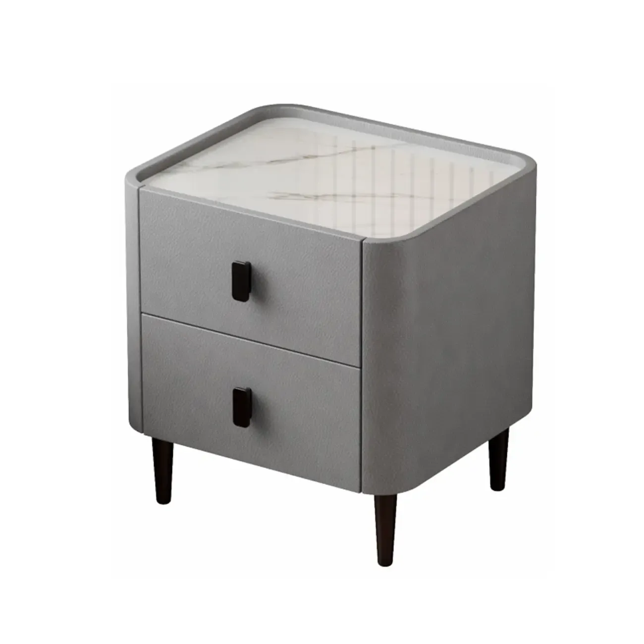 Modern Leather Stone Tray Top 2-Drawer Nightstand